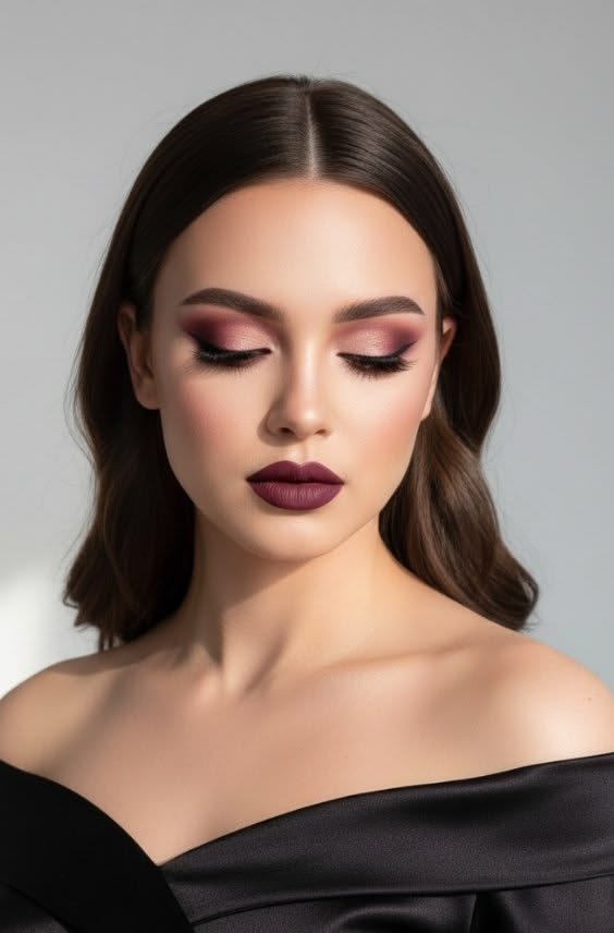 Close-up of a dramatic smoky eye with deep plum and black eyeshadows