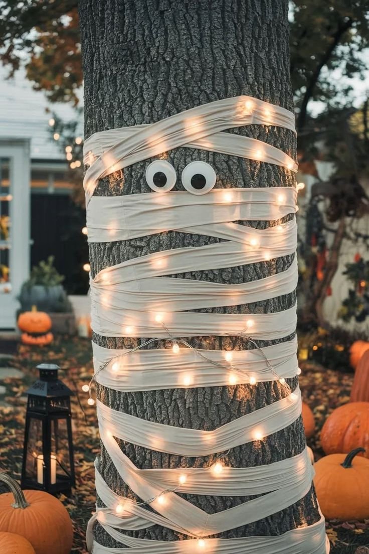 Glowing skull pathway markers lighting up the walkway for halloween yard ideas