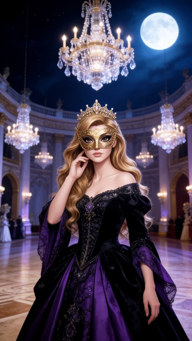 Elegant couple attending a midnight masquerade prom in formal attire