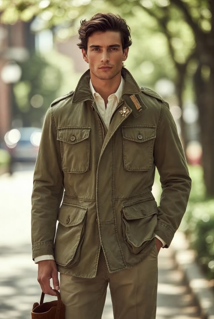 Modern field jacket outfit featuring minimalist design and clean lines, ideal for contemporary urban wear.