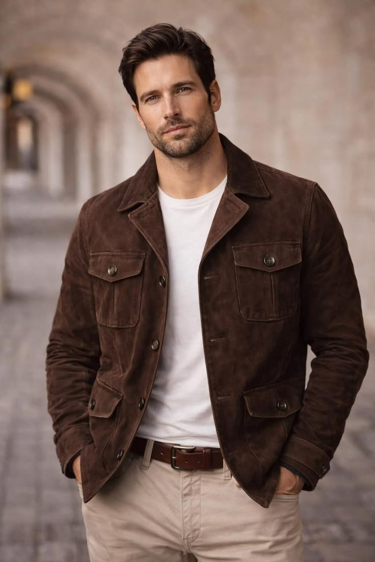 Dark field jacket outfit men with a monochrome palette, offering a sleek and modern appearance.