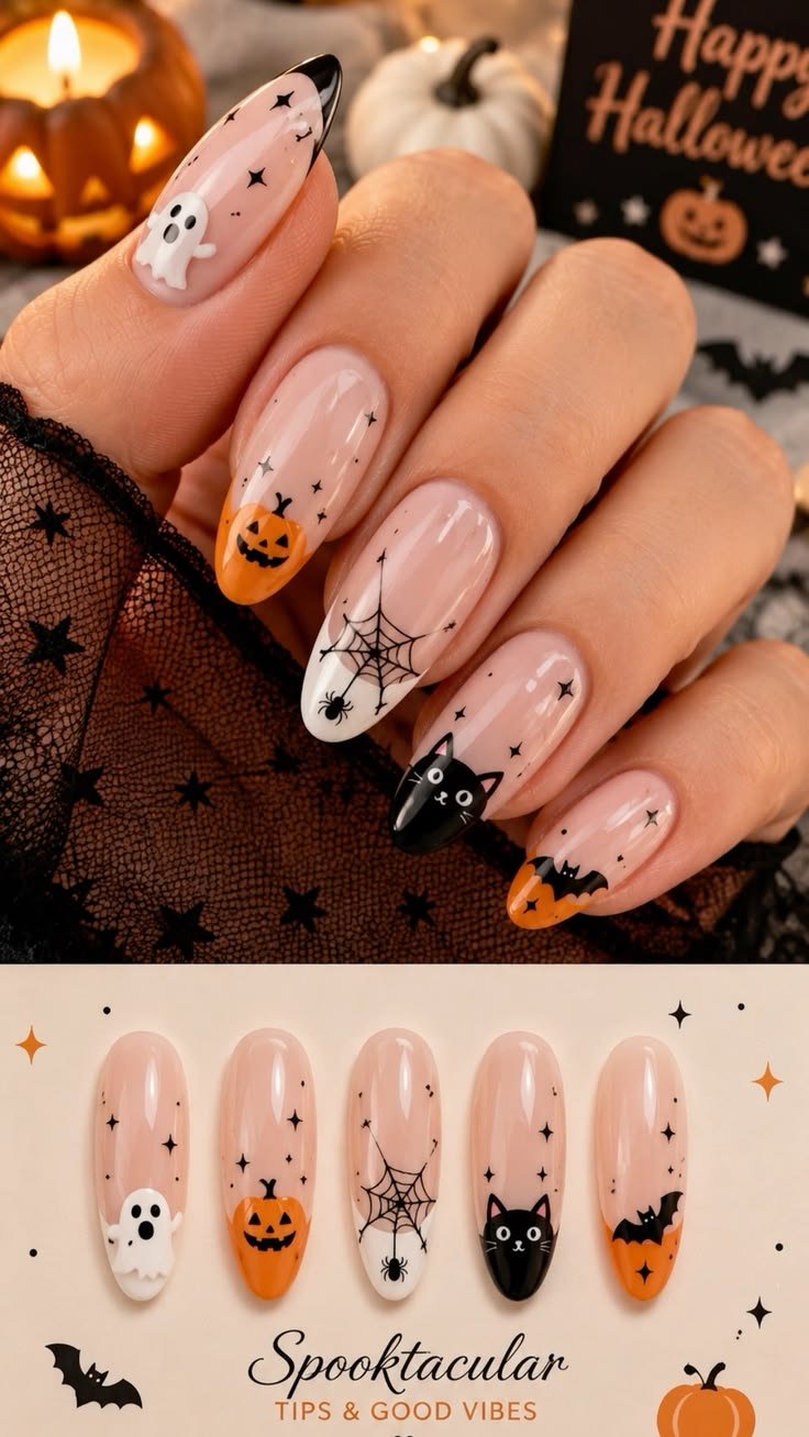 Vampire fang coffin Halloween nail designs