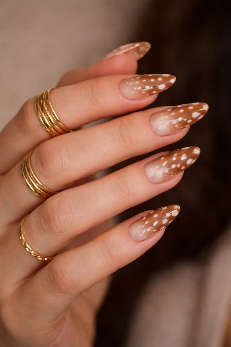 Luxurious deer naihs embellished with genuine gold leaf flakes and nude base