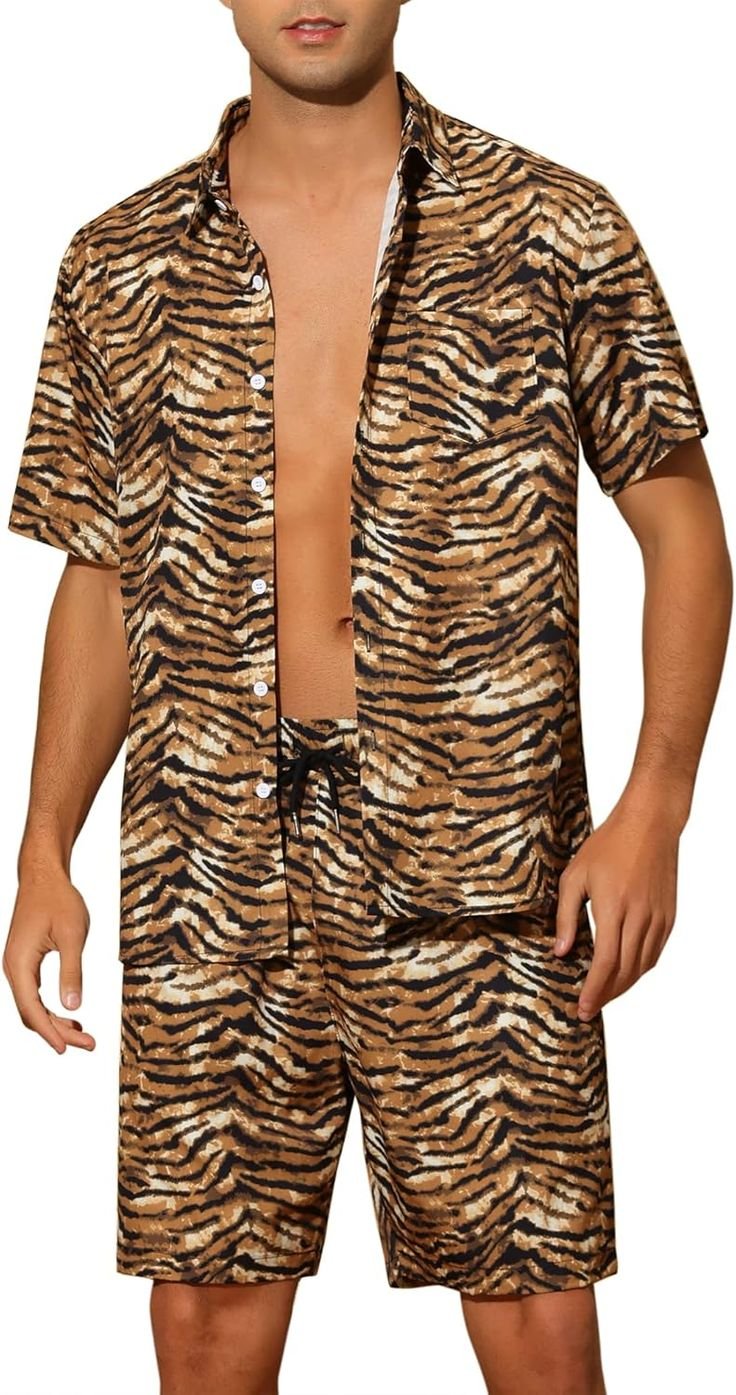 Harmonious ensemble blending earthy tones and subtle animal prints for a sophisticated look.