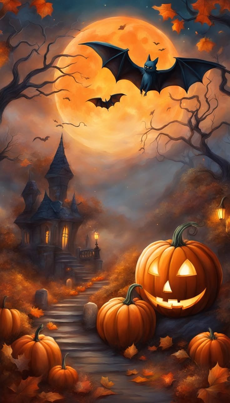 Purple haunted forest Halloween wallpaper with twisted trees and mist