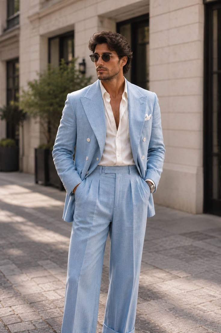 Woman in a layered baggy suit outfit suitable for transitional weather
