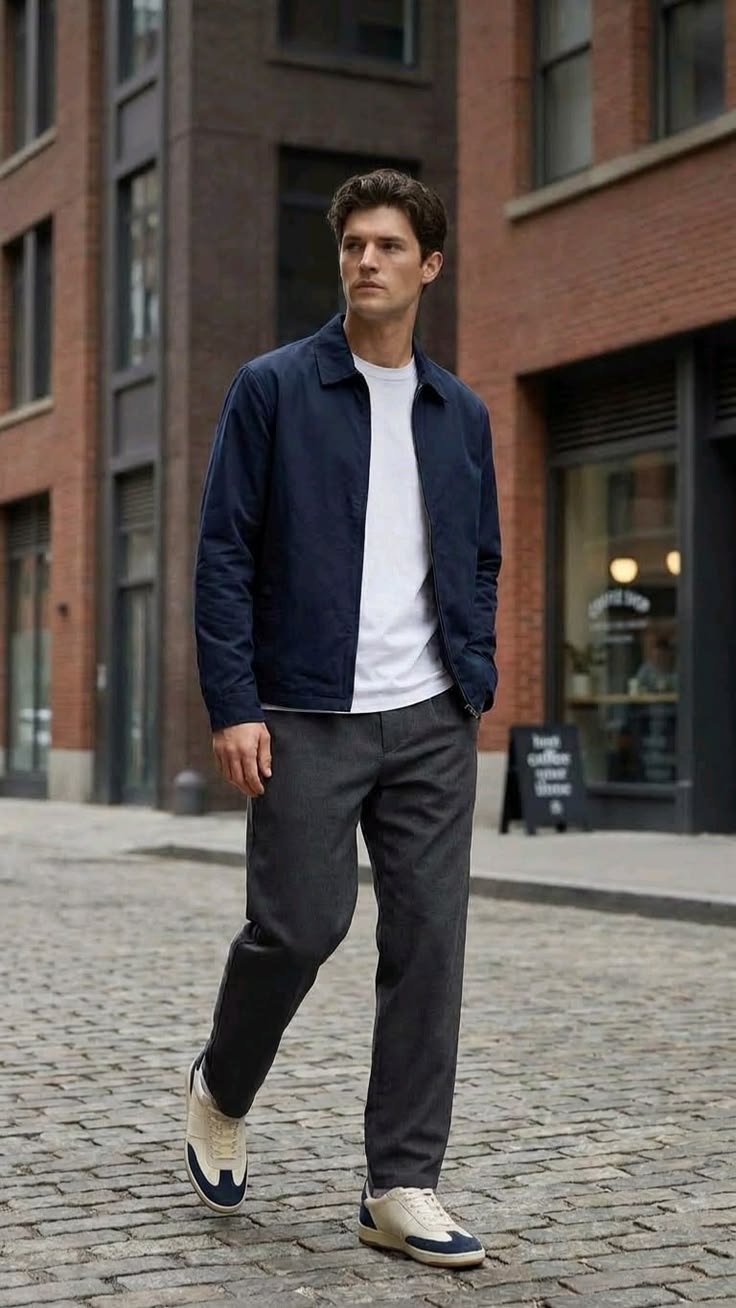 Smart casual field jacket outfit with a checked shirt and tailored pants, suitable for a refined look.