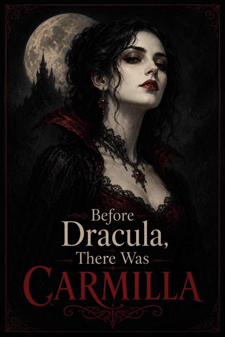 A gothic interior with dark wood, antique furniture, and lush velvet, reflecting vampiric decor.