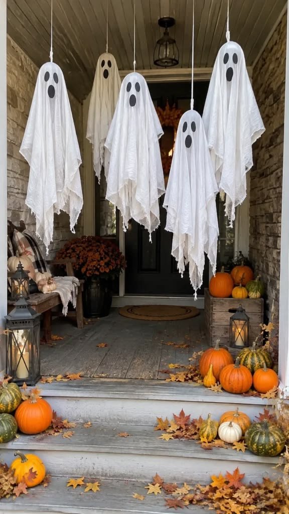 Illuminated LED pathway markers enhancing halloween decorations outdoor