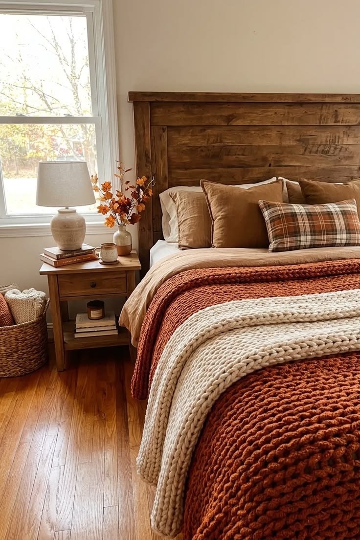 Caramel tones and cream faux fur fall bedding combo for a luxurious textured aesthetic