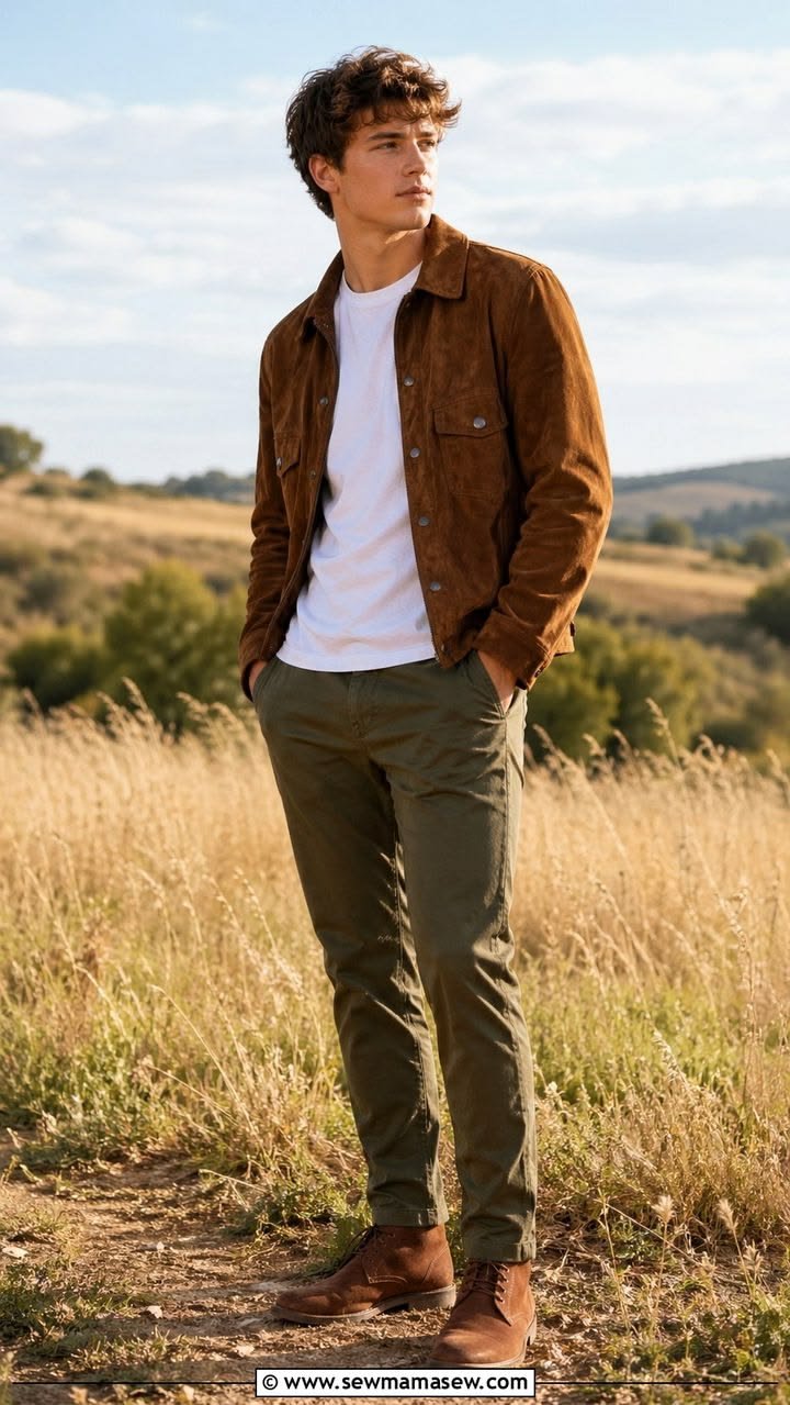 Sophisticated field jacket ensemble with a turtleneck sweater and dark pants, perfect for cooler weather.
