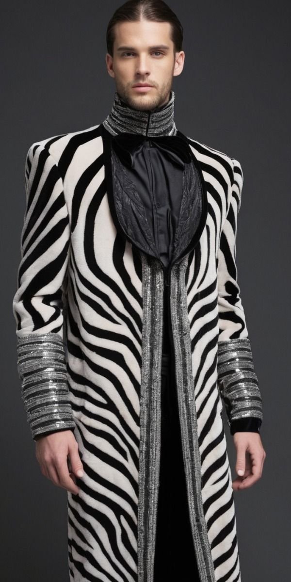 Close-up of a jacket with embossed faux snake skin texture, adding an exotic touch.