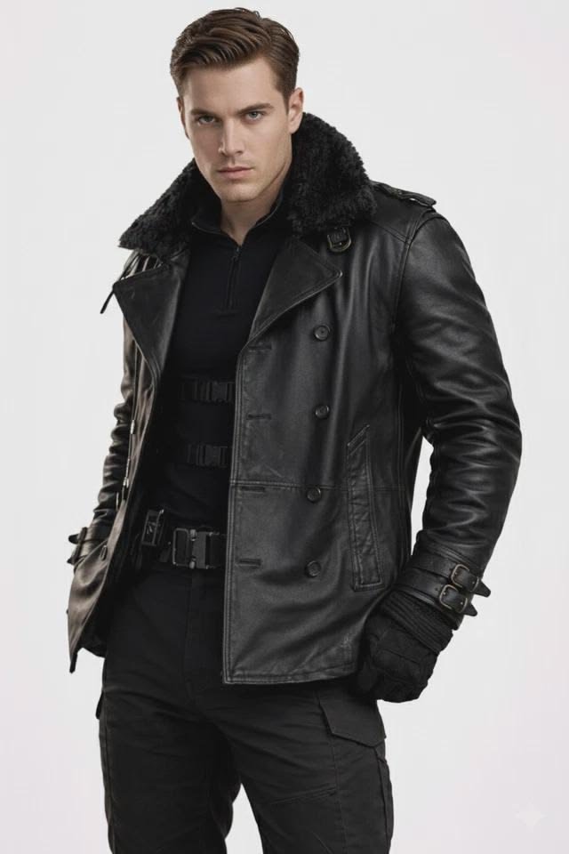 Stylish man in a dark high collar jacket with a casual outfit
