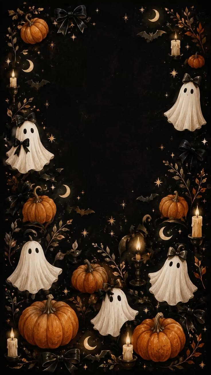 Modern minimalist Halloween wallpaper with clean lines and simple silhouettes