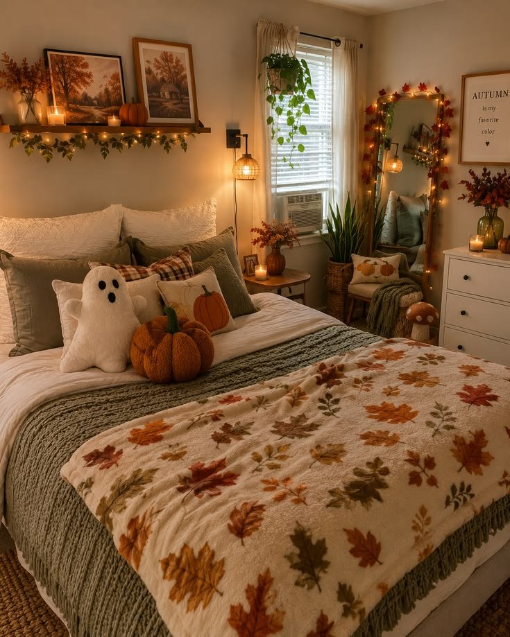 Layered muslin fall bedding combo in cinnamon tones with a soft, crinkled drape