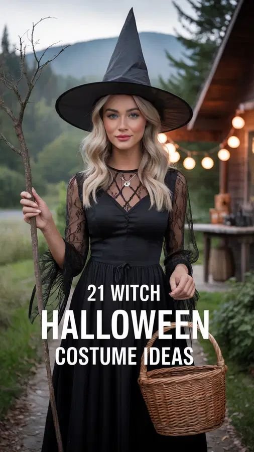 A woman wearing a layered black lace dress representing the witch outfits aesthetic
